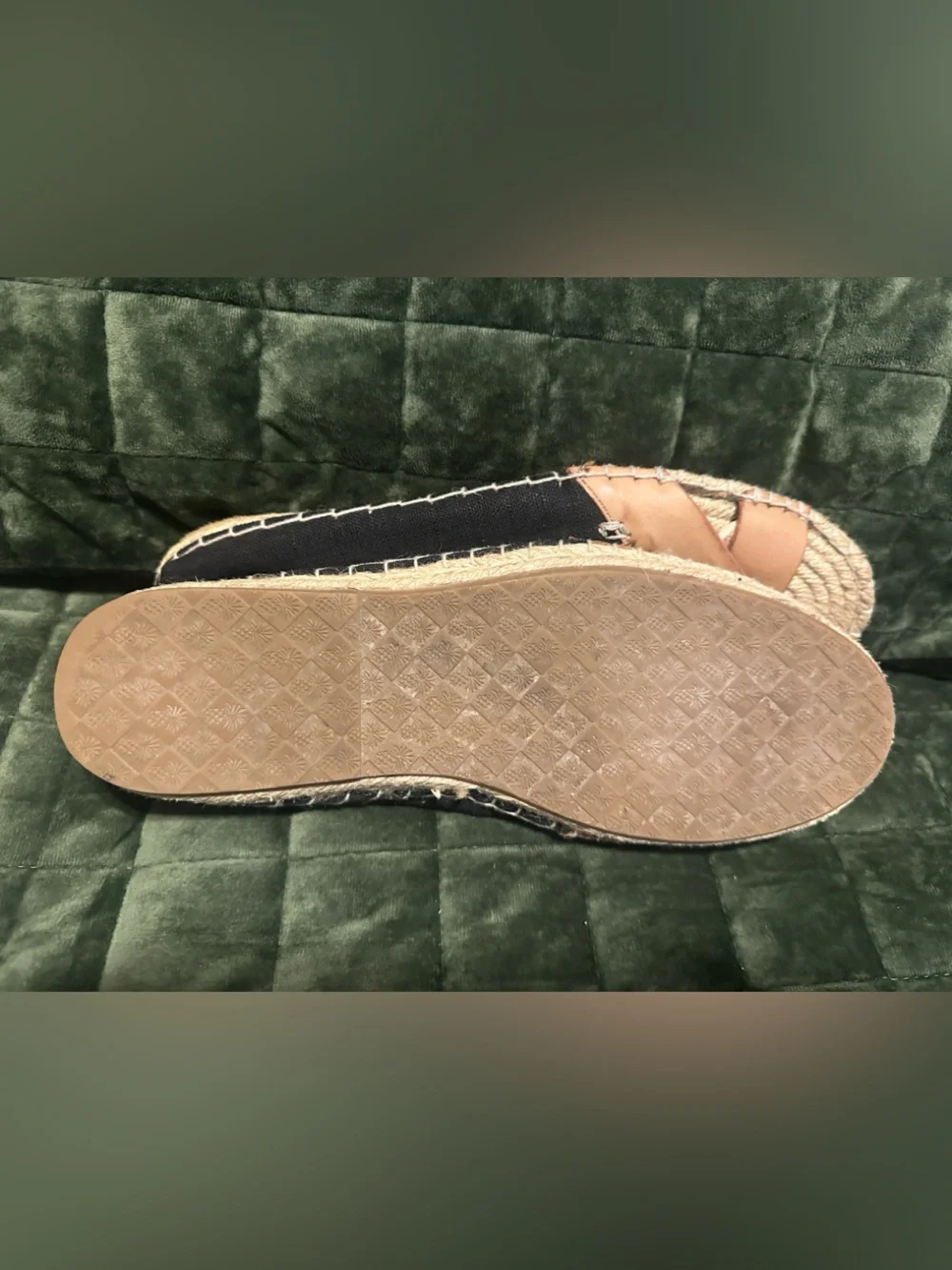 Tommy Bahama Black Canvas & Tan Leather Crossover Espadrille Flats